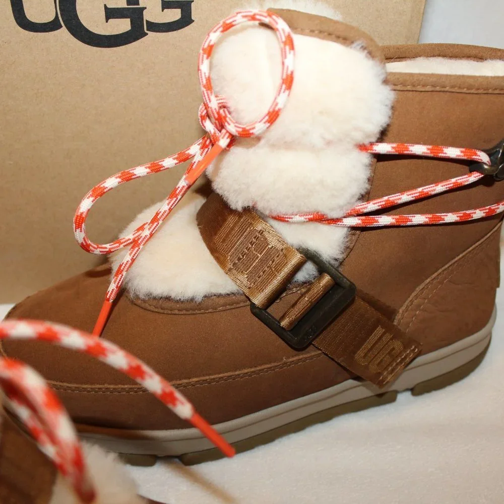 NIB‎ UGG WOMEN'S CLASSIC SHORT SUEDE WATERPROOF HIKER WINTER BOOTS CHESTNUT